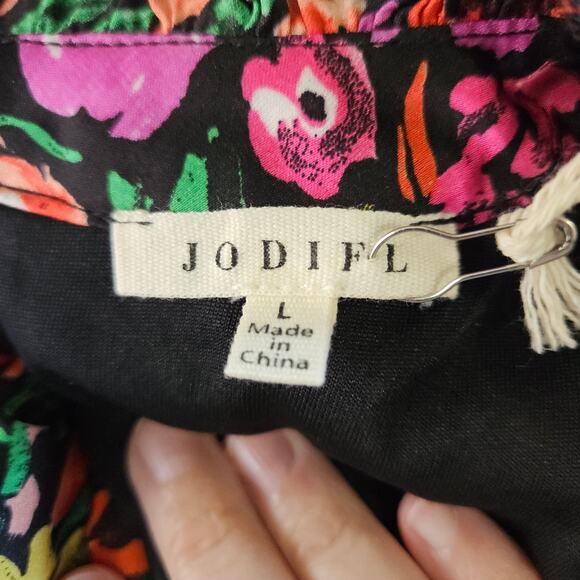 NWT Jodifl Tiered Balloon Sleeve Floral Dress Ruffle High Neck Sz Large Colorful - Picture 10 of 10